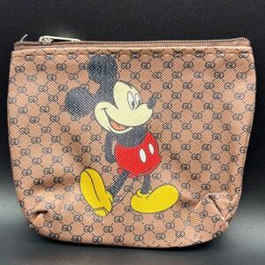 Mouse Coin Purse Pouch Cosmetic Bag Brown Print Zippered